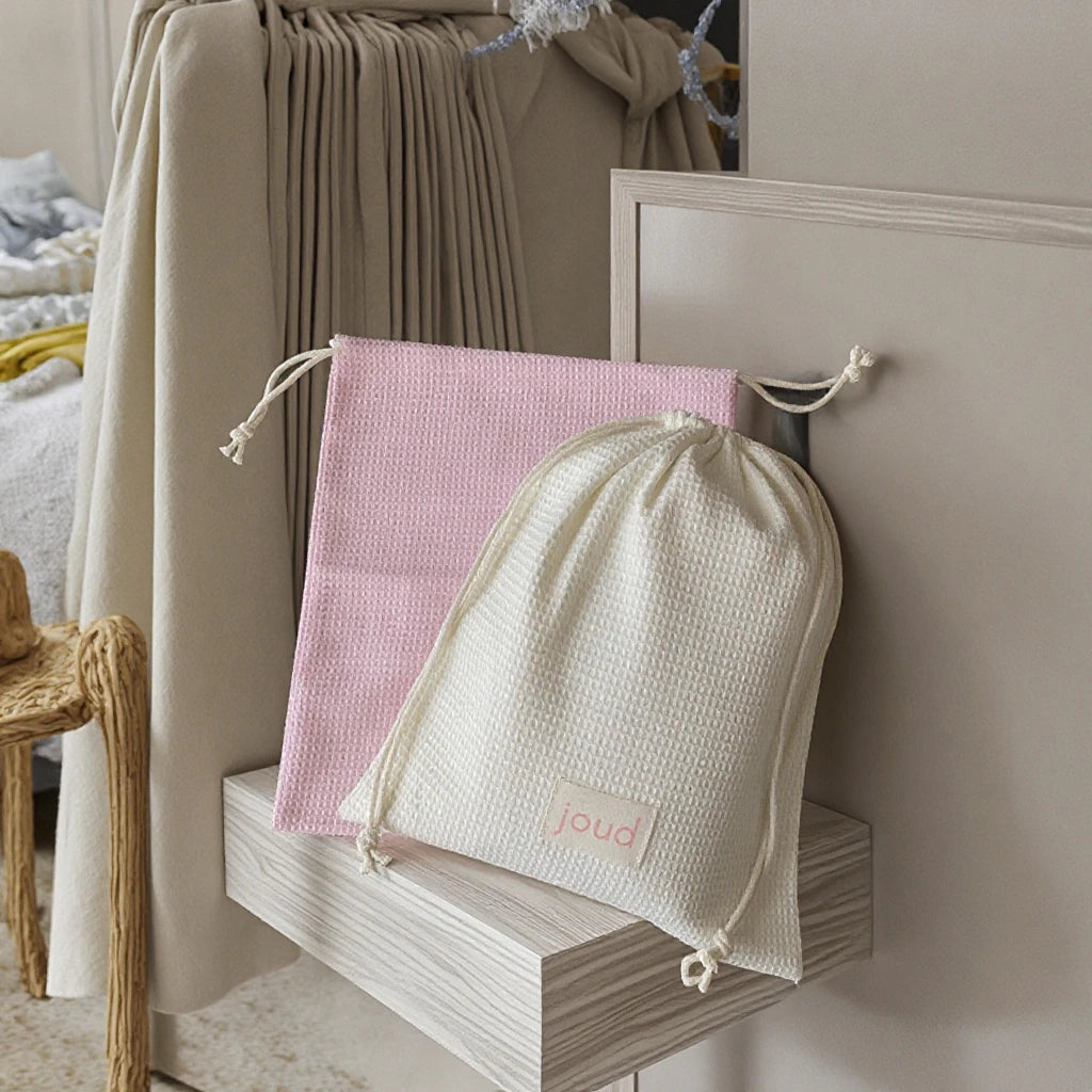 Plain Cotton Waffle Hot Selling Face Cream Bag Fashion Waffle Drawstring Bag Travel Makeup Pouch