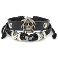 Unisex Punk Skull Leather Bracelet Adjustable Size Handmade Beaded Braided Design Alloy Main Trendy for Men Women Hot Sale