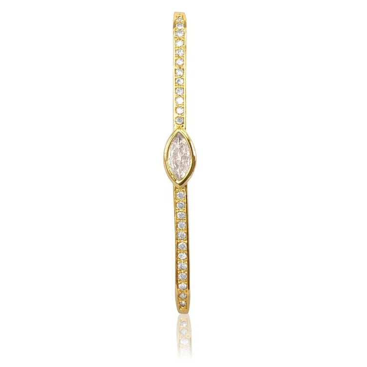 Boho Gold Evil Eye CZ Shaped Ear Cuff Bar Hook Earring Sterling Silver 925
