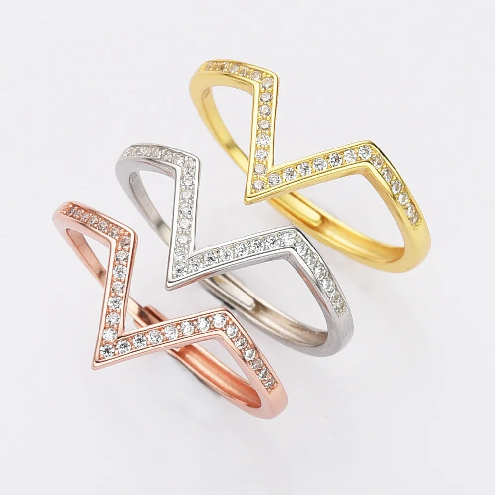 18k Gold Plated 925 Sterling Silver CZ Heart Beat Shape Stacking Rings Set Women Jewelry Promise Rings for Girls