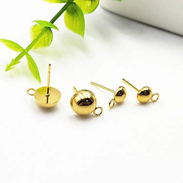 Gold Plated Stainless Steel Jewelry Component DIY Hang Charms Bead Shinny Ball Jewelry Earring Pin