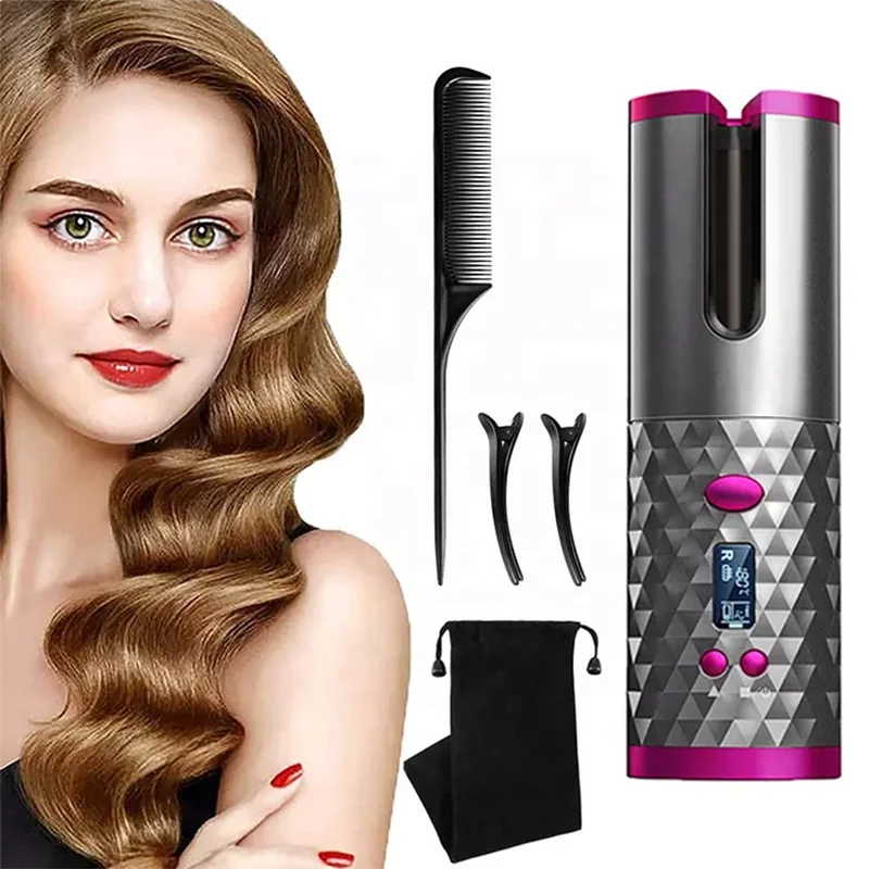 Smart Mini Wireless LCD Display Ceramic Hair Curler PTC Automatic Rotating Magic Cordless Hair Styler