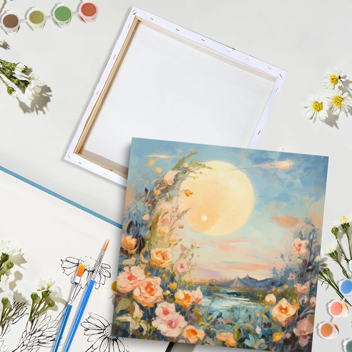CHENISTORY Painting by Numbers Kits Cartoon Flowers Modern Wall Art Acrylic Paint by Numbers Starter Kit for Diy Gift