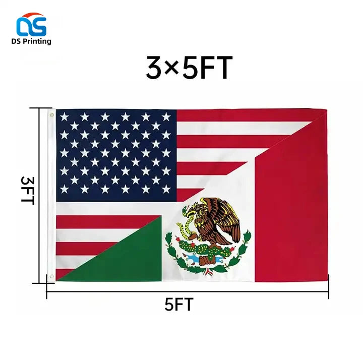 Factory Wholesale Custom Usa American Flag with Two Eyelets - 5 ft X 3 ft Mexican American Mix Flags