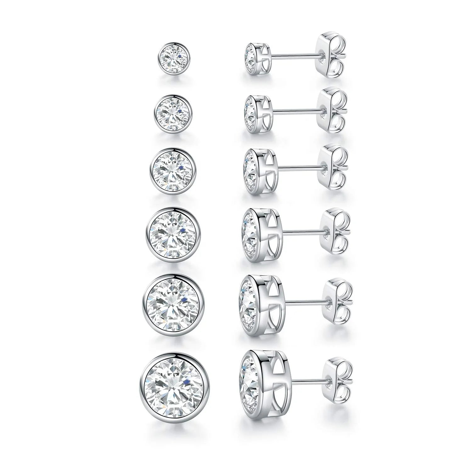 GE66 Fashion 18K Gold Plated CZ Stone Studs Earrings for Women Men Round Cubic Zirconia Bezel Setting Ear Stud Set Fine Jewelry