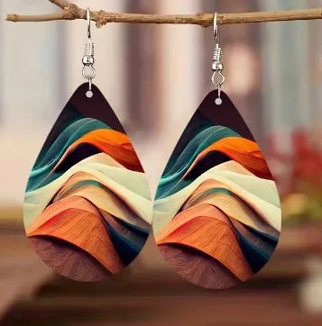 Fenyi Wholesale Jewelry Fashion Hot Sale Retro Bohemian Creative Popular Acrylic Color Pattern Teardrop Earrings  Girls Women