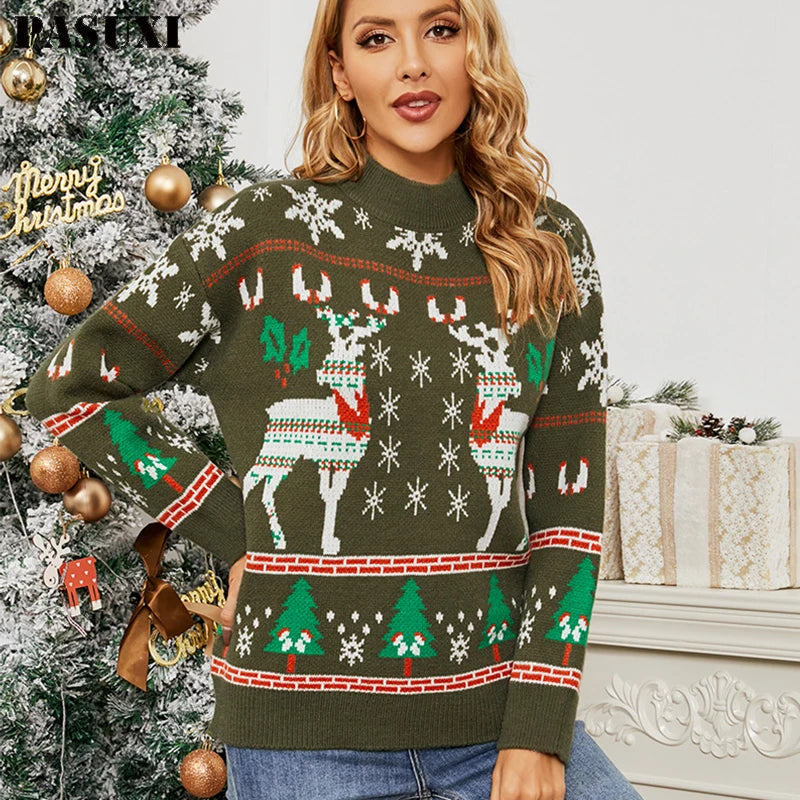 PASUXI Wholesale Knitted Pullovers Women Christmas Soft Warm Sweater Loose Knitwear Autumn Winter Long Sleeve Top