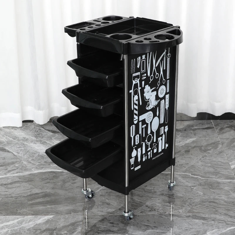 Spa Barber Hair Salon Trolley with 5 Drawers Removable Plastic Hairdressing Cart Working Trolleys for Beauty Equipment