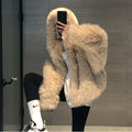 2021 Winter New Hooded Eco-Friendly Plaid Long Vintage Faux Fur Poncho Women's Oversized