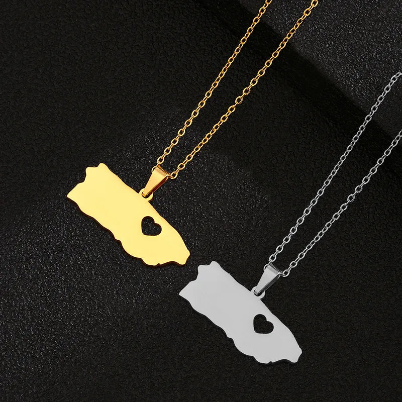 Stainless Steel Silver 18K Gold Plated Puerto Rico Map Pendant Necklace for Men and Women Puerto Rico Necklace