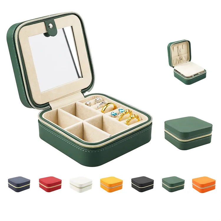 Customize Luxury Travel Light Green Mini Small Jewellery Ring Leather Pu Zipper Storage Organizer Gift Packaging Boxes Case