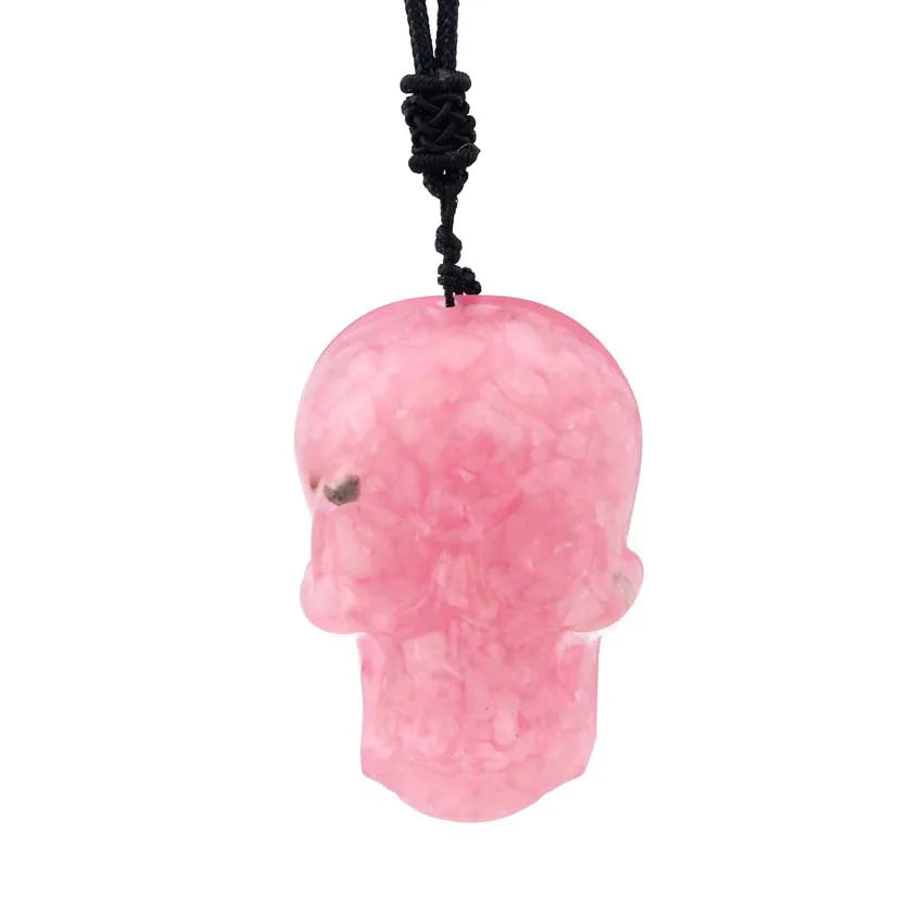 HZ Rose Quartz Skulls Pendant Punk Choker Retro Jewelry Tribal Style Yak Bone Necklace Amulet Gift Healing Crystals Jewelry
