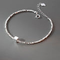 Retro Fashion Jewelry 925 Sterling Silver Glossy Square Pendant Chip Silver Beads Bracelet for Women