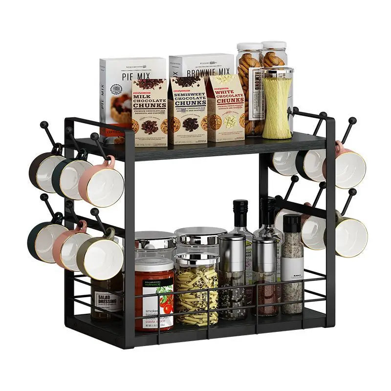 Kitchen Countertop Multi Functional Organizer Spice Storage Rack Coffee Corner Bar 2 Tier Large Storage Racks for Household
