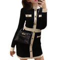 Summer Midi Slim Stretch Elegant Tweed Casual Straight Natural Waist Short-Sleeve Knitting Dress