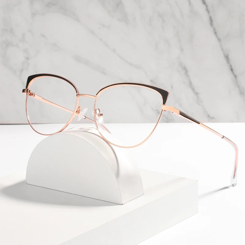 High End Ladies Cat Eye Metal Glasses Frames Thin Eyewear Hand Made Eyeglasses Frames Full Rim Eyewear for Women Ladies