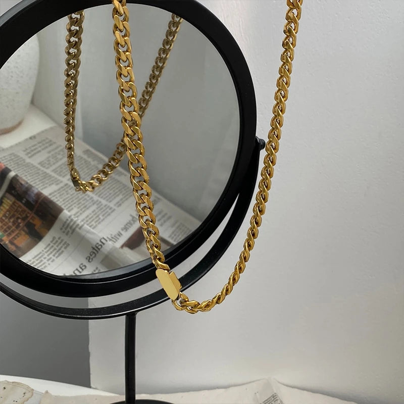 2021 Fashion Hyperbolic Stainless Steel Jewelry Women Punk Power Men's Chain Choker Thick 18k Gold Plated Necklaces for Women