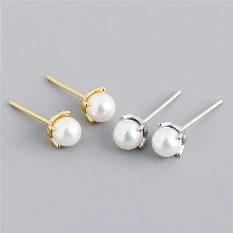 SP Cute Fashion Fine Jewelry 18K Gold Plated Studs S925 Sterling Silver Pearl Stud Earrings