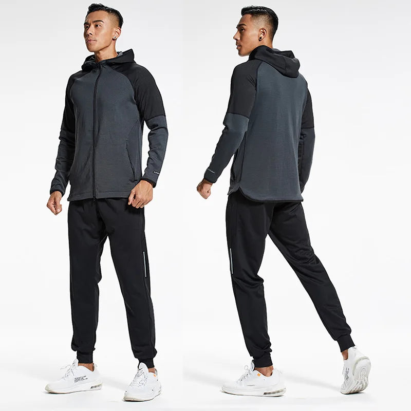 Men Jogging Suits Full Zipper Hooded Jacket and Sweat Pants Two Piece Set Sports Gym Clothing Tracksuits for Men
