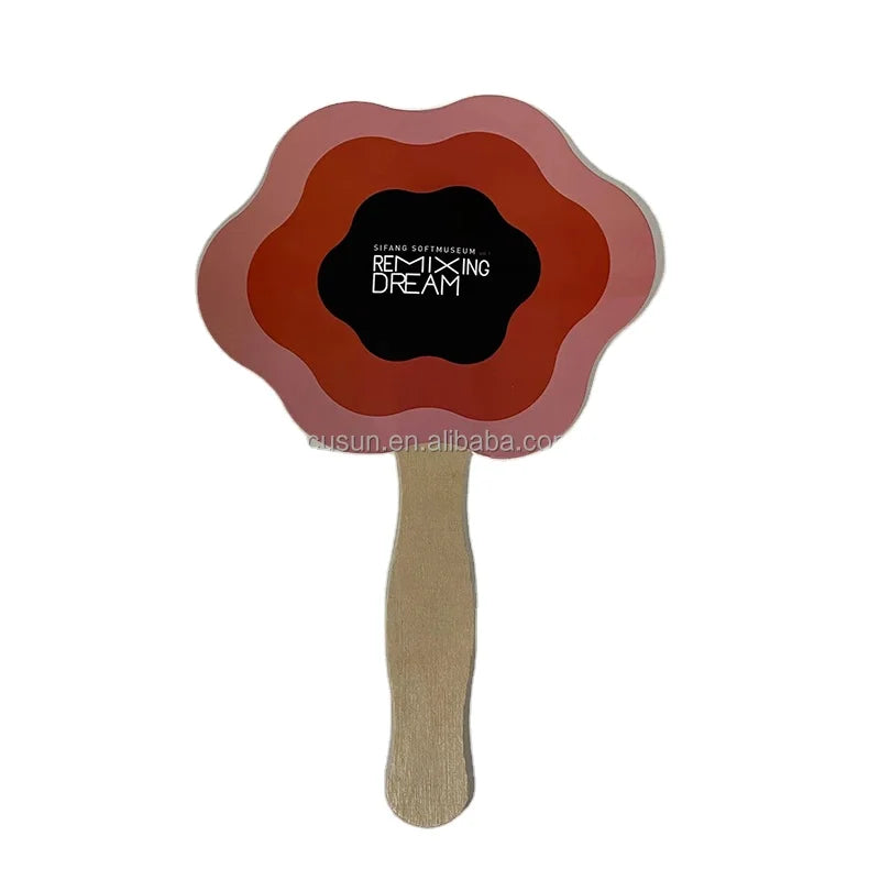 Custom Full Color Printed Custom Shape Paper Hand Fans with Wood for Advertising