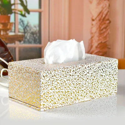 Custom Square Flower Print White Gold PU Leather Napkin Paper Holder Tissue Box for Hotels Blings Square Custom Flower Print