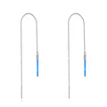 Fine Jewelry 925 Sterling Silver Long Ear Line Opal Bar Drop Threader Earrings for Women