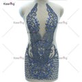 WDP-395 Wedding Party Sparkly Crystal Custom Color Rhinestone Light Blue Gold Cut Out Purple Bodice Applique for Dress