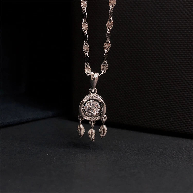 Dainty 925 Sterling Silver CZ Diamond Women Fashion Dreamcatcher Pendant Necklace