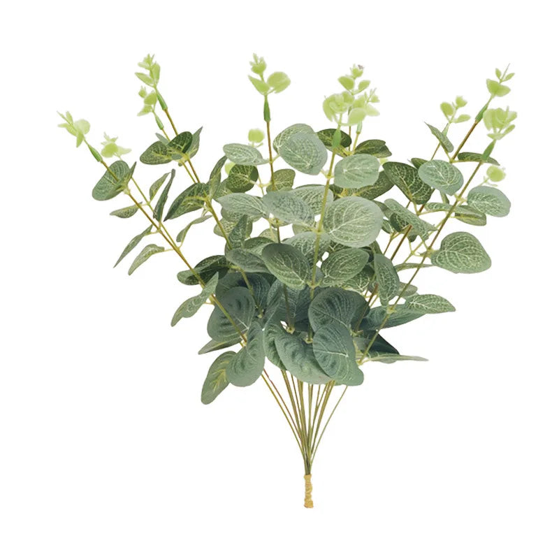 Factory Supply 31cm Single Eucalyptus Stem Flower Wall Green Leaves Artificial Leaf MegaBDM