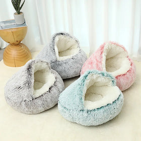 Warm Shell Semi-enclosed Cat Litter Pet Cat Bed Semi-enclosed Kennel Dog Bed Closed Cat Sleep Nest Drop Shipping Winter Carton