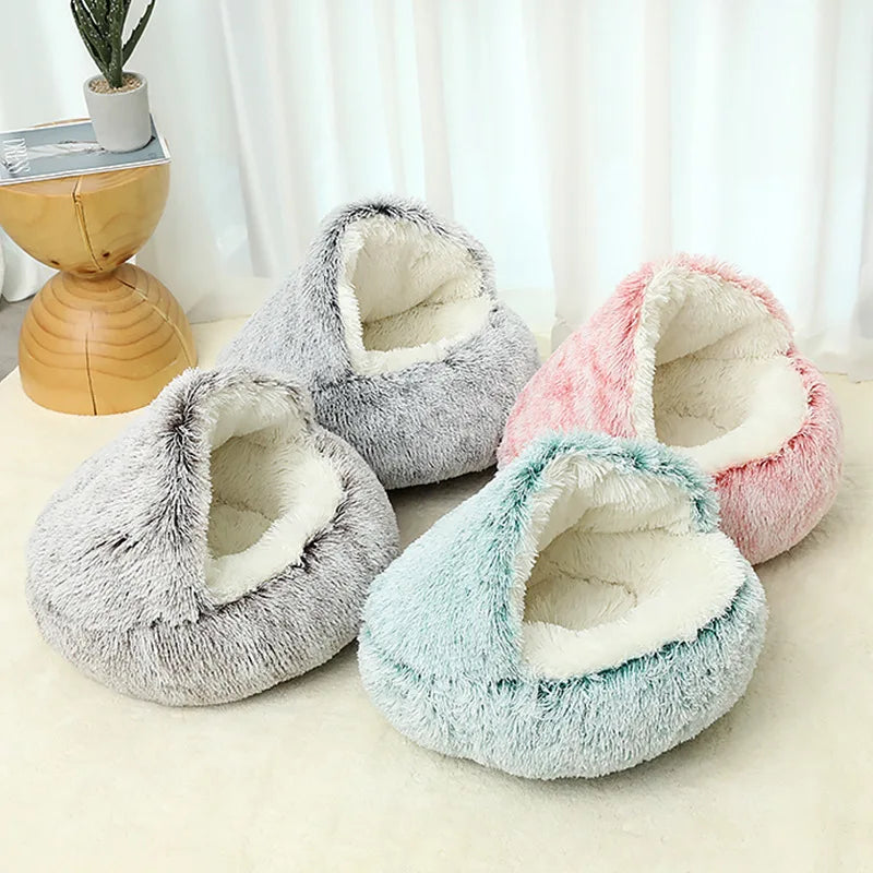 Warm Shell Semi-enclosed Cat Litter Pet Cat Bed Semi-enclosed Kennel Dog Bed Closed Cat Sleep Nest Drop Shipping Winter Carton