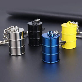 Wholesale 3D Plated Promotional Oil Drum Metal Key Chains Custom logo Gas Station Metal Paint Oil Drum Barrel Car Parts Keychain