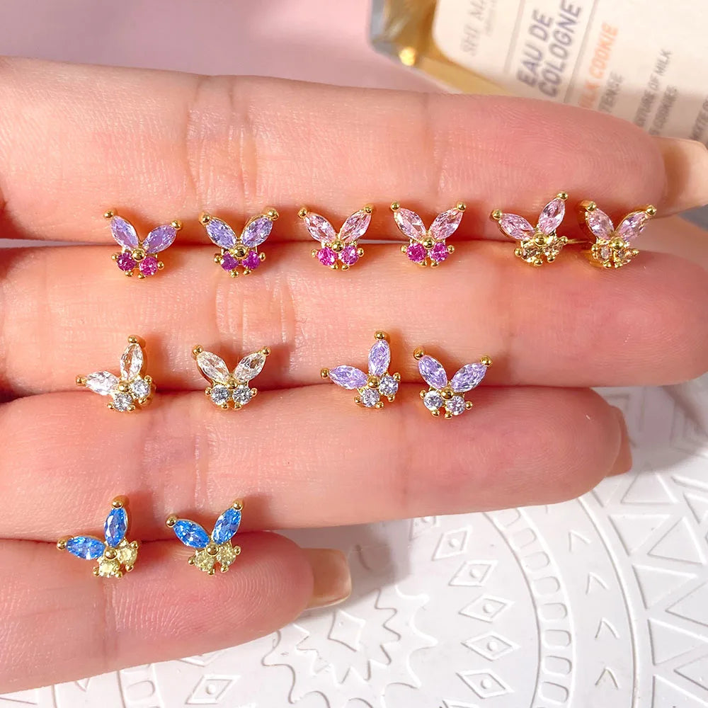Foxj Jewelry Wholesale Custom logo Silver Earrings Trendy Cute Cartoon Silver 925 Butterfly Stud Earrings Jewelry for Girls