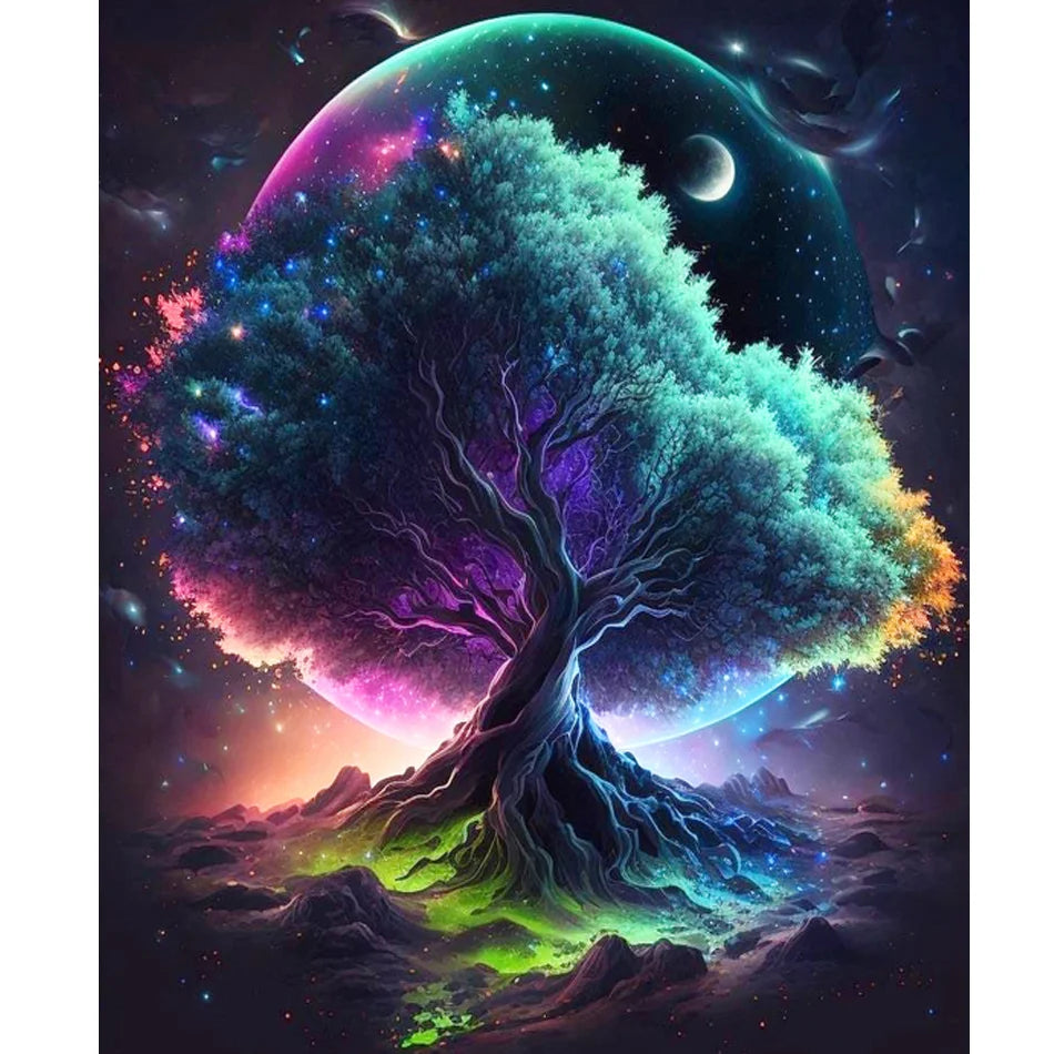 Classic DIY Painting Numbers Starter Kits Fantasy Tree Scenery Picture Coloring for Home Wall Decor Acrylic Paint Wall Gift