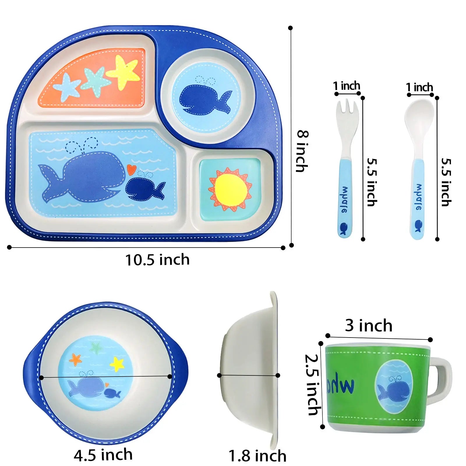 Food Safe Kids Bamboo Fiber Kids Dishes Dinner Set  Cute Dog Children Cartoon Plastic Plates With Divider for Kids