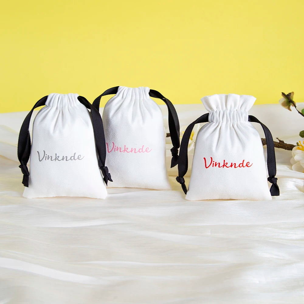 Custom Logo Luxury Suede Drawstring Bracelet Bag Clutch 9*12cm Premium Jewelry Pouch with Black Ribbons Elegant Packaging