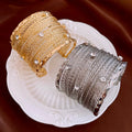 2025 New Arrival Retro Exaggerated Heavy Metal Iron Diamond Inlaid Multi-layer Open Bracelet Crystal Wire Cuff Bangle Bracelet