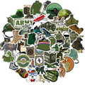 50Pcs Army Weaponry Military Cool Graffiti Label Green Sticker for Boy Waterproof Pvc Diy Phone Bottle Luggage Decor Stickers