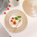 Gold Round Placemats Hollow Out Washable and Wipeable Place Mats Pressed Vinyl Table Mats Set for Anniversary Dinner Kitchen