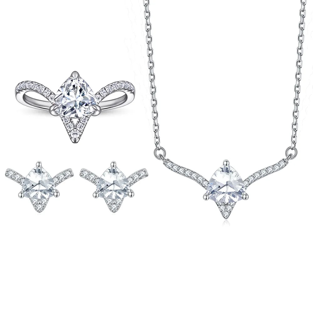 Luxury Crossover Shaped Silver Jewelry Sets White Gold Plated Engagement Ring Necklace Earrings 925 Sterling Silver Jewelry Sets