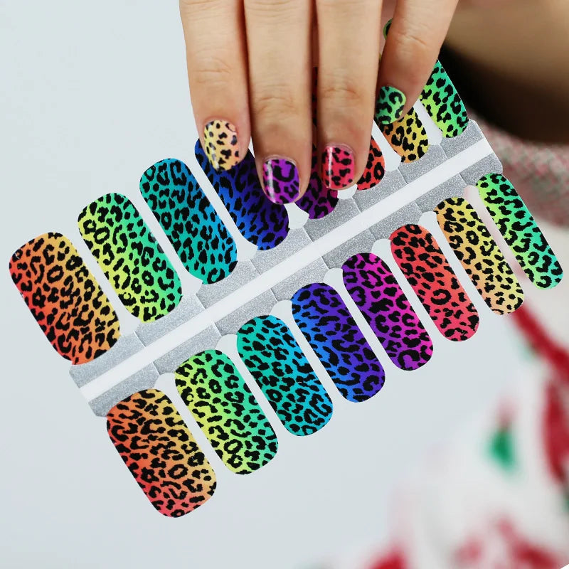 16 Strips Wholesale Leopard Print Full Coverage 2D/3D Eco-friendly Easy Apply Nail Polish Stickers