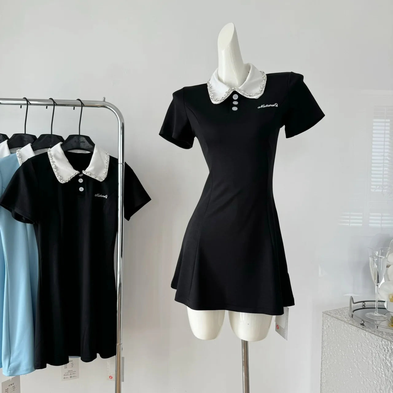 Senior Sense Collar Polo Skirt Short Waist French Little Black Women's Party Wear Summer
