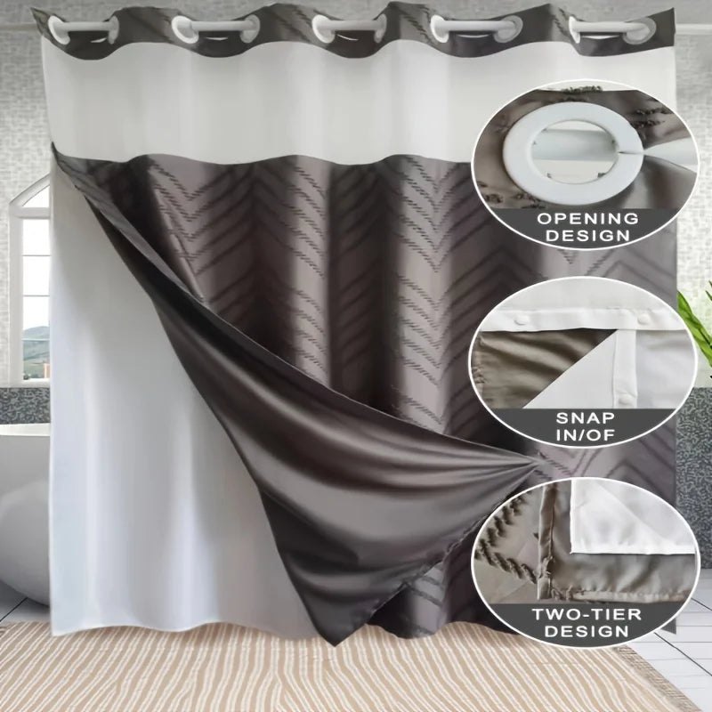 Waterproof Boho Style Hookless Bathroom Shower Curtain with Tassel Woven Fabric for Bathtub Coverage