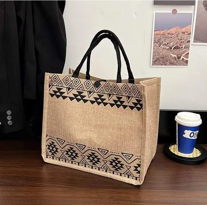Wholesale Customized Printed Large Eco-Friendly Burlap Jute Tote Beach Bag Daily Use with Custom Logos