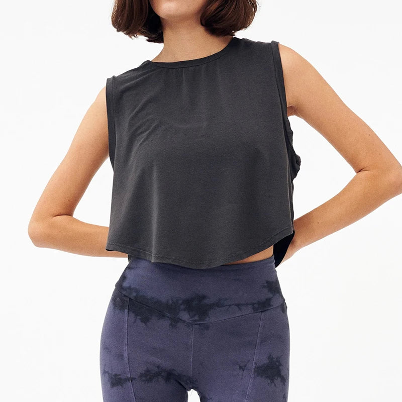 Custom Logo Casual Sleeveless Crop Oversized Women Appeal Tank Top Neckline Slightly Dropped Armholes Soft Vest Loose Fit Tops