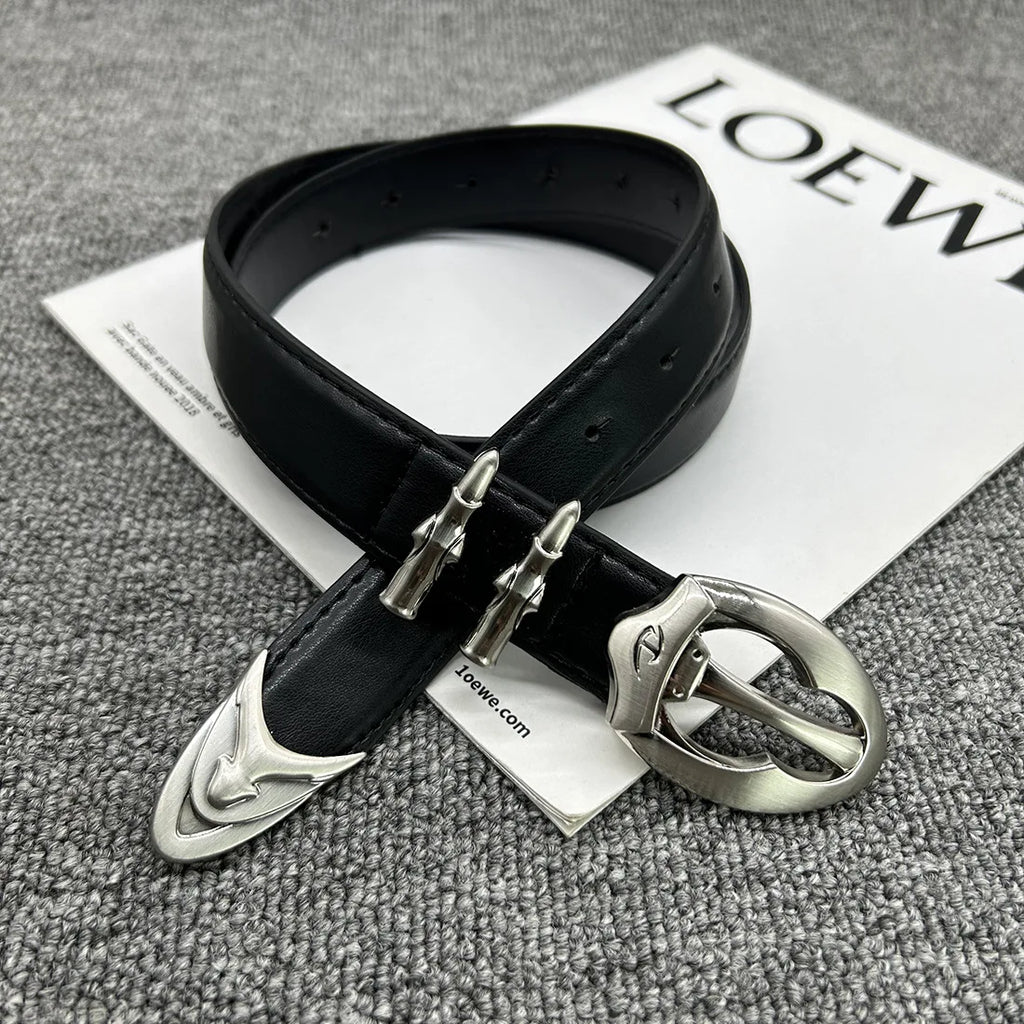 Vintage Bullet Dark Tie Metal Buckle Belt Female Niche Design Spice Pants High Fashion Belt