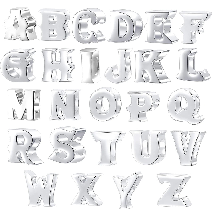 Hot Sell Customized Logo S925 Silver Letter A-Z Alphabet Charm Plata  925 Initial Letters Bead for Women'S Bracelet Necklace Diy