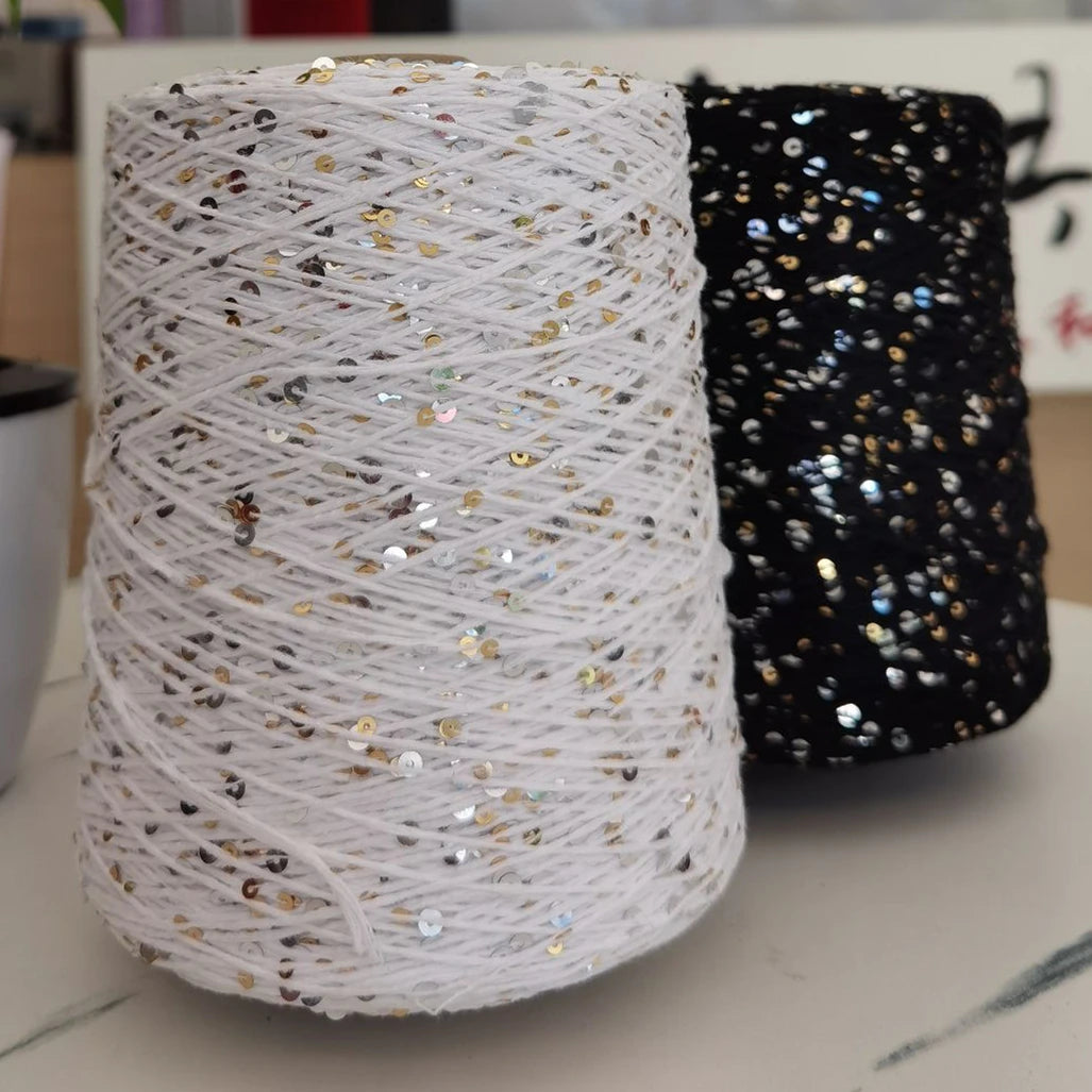 Factory Wholesale 100% Recycled Cotton Sewing Yarn 3+5mm Gold Silver Sequin Cotton Woven Hand Hook Knitting Blended Fancy Yarn