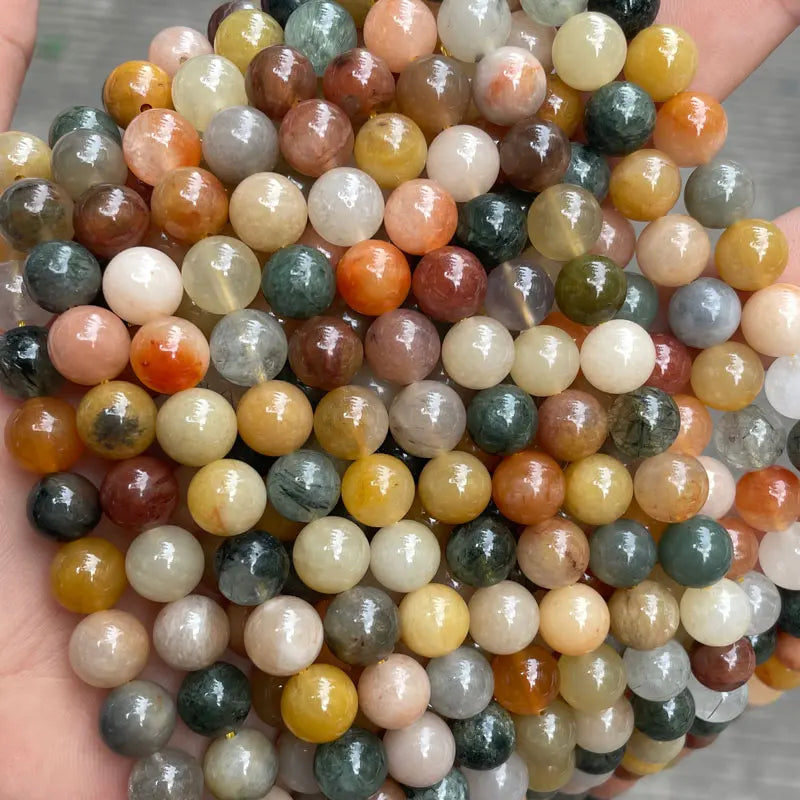 Wholesale 6/8/10mm Natural Stone Mix Rutilated Quartz Crystal Beads Round Gemstone Loose Beads