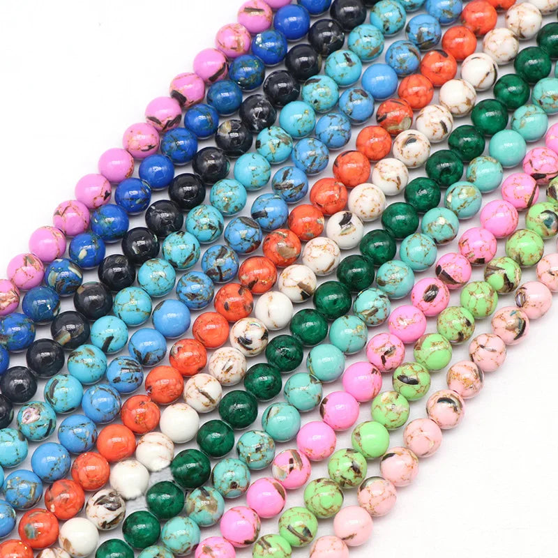 Wholesale Natural Stone Shell Glitter Turquoise Stone Loose Round Beads for Jewelry Making